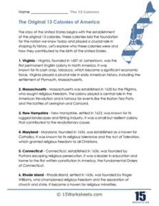 13 Colonies Worksheets 15 Worksheets com