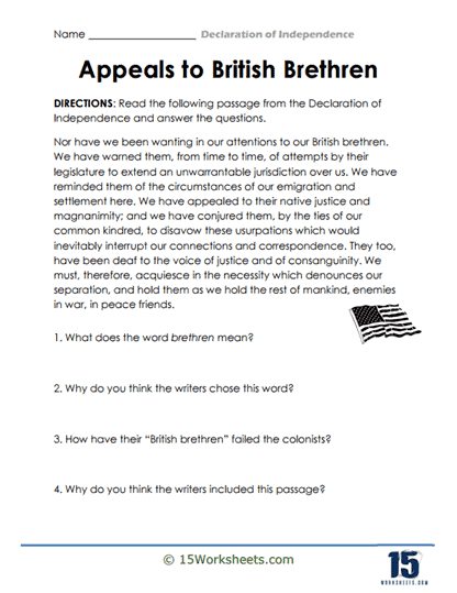 Appeals to British Brethren Worksheet
