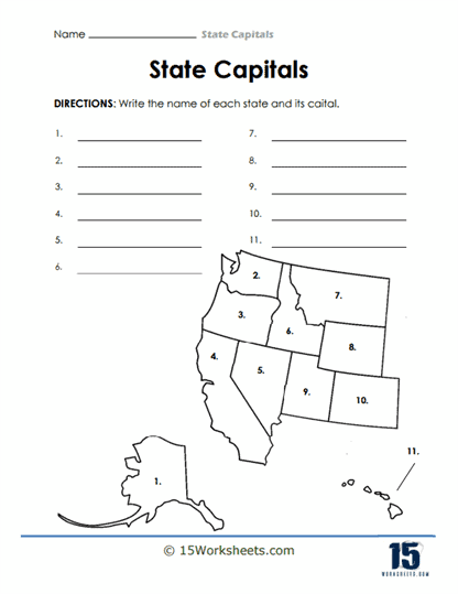 West Coast States Worksheet