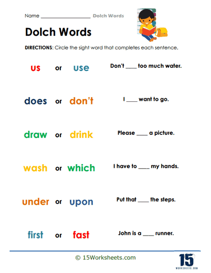 Complete Dolch Sentences Worksheet