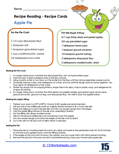Apple Pie Worksheet