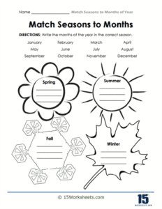 Match Seasons to Months Worksheets - 15 Worksheets.com