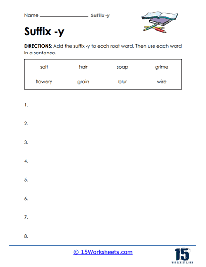 Adding -y to Words Worksheet
