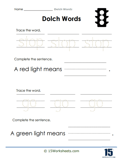 Dolch Word Trace Worksheet