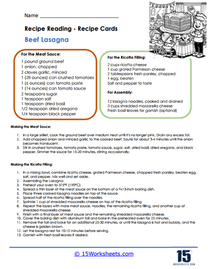 Beef Lasagna Worksheet