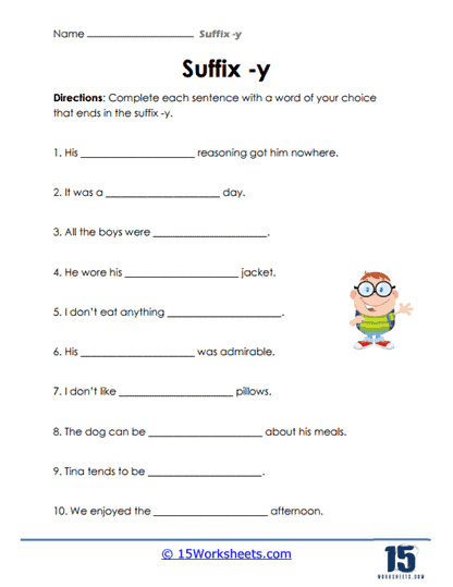Complete the -y Sentence Worksheet