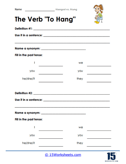 The Verb "To Hang" Worksheet