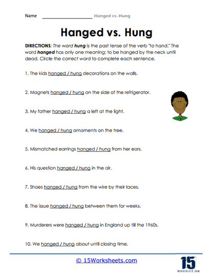 Hang vs. Hung Worksheets