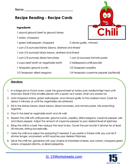 Making Chili Worksheet