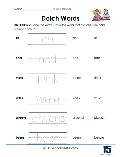 Trace and Circle Worksheet