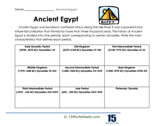 Ancient Egyptian Dynasties Worksheet
