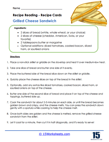 Grilled Cheese Sandwich Worksheet