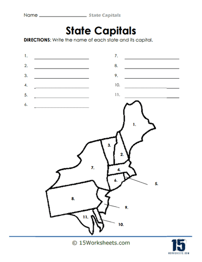 Northeast States Worksheet