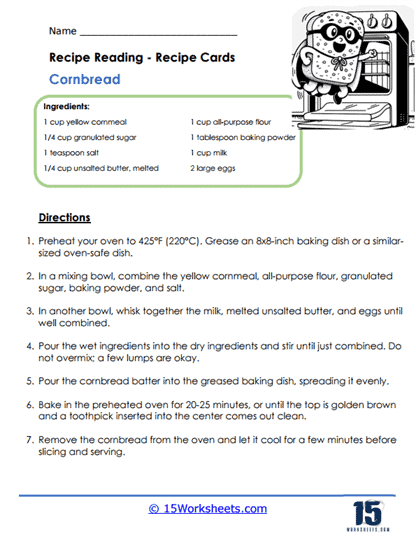 Cornbread Worksheet
