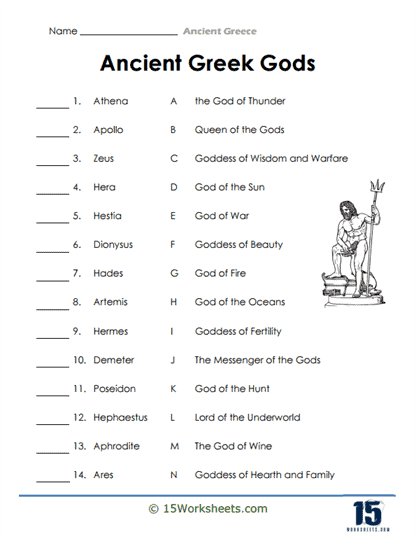 The Greek Gods Worksheet