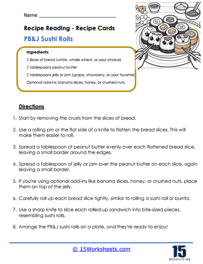 PB&J Sushi Rolls Worksheet