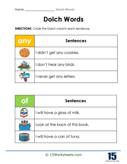Circle the Dolch Word Worksheet