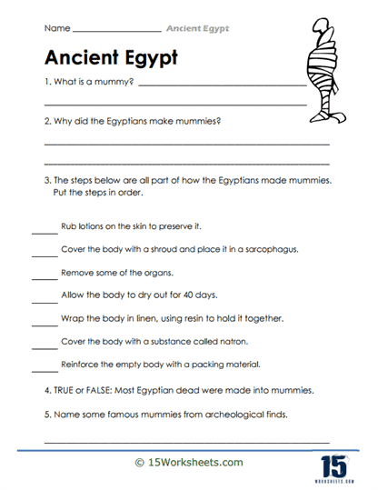 Egyptian Mummies Worksheet