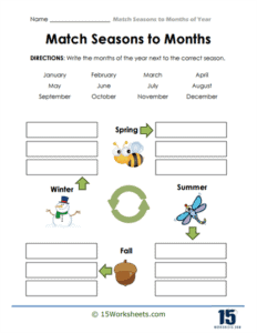 Match Seasons to Months Worksheets - 15 Worksheets.com