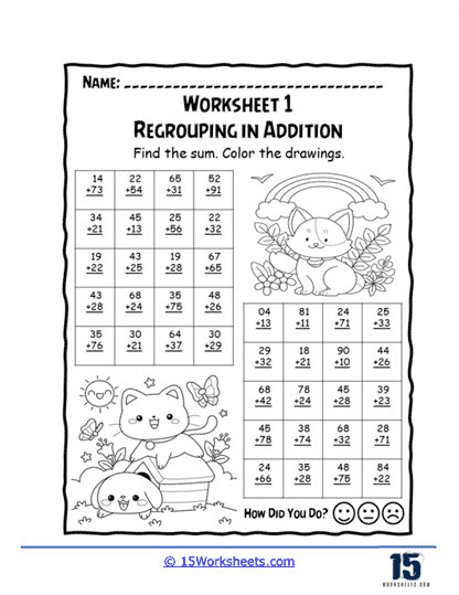 Regrouping in Addition Worksheets