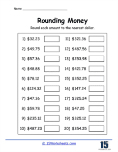 Rounding Money Worksheets Change and Bill Exercises 15 Worksheets com