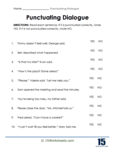 Punctuating Dialogue Worksheets | Formatting Practice - 15 Worksheets.com