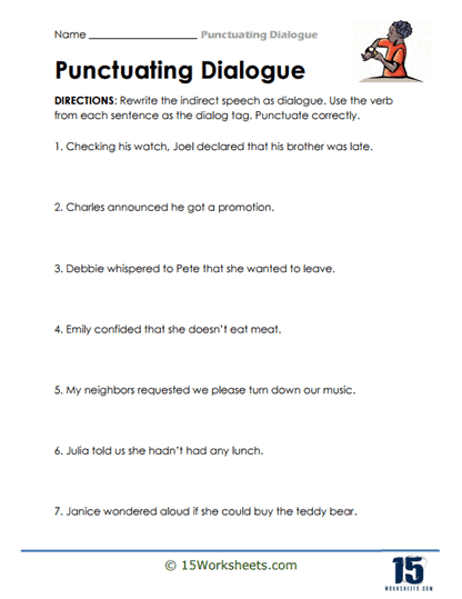 Indirect Speech as Dialogue Worksheet