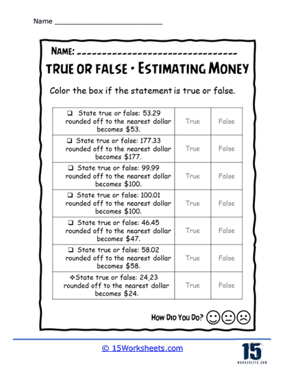 Money Matters Worksheet