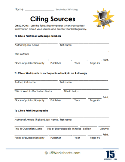Citing Technical Sources Worksheet