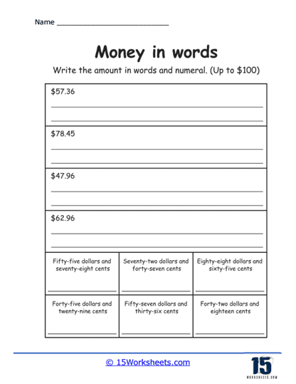 Cash Words Challenge Worksheet