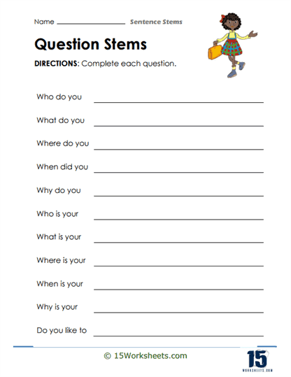 Question Stems Worksheet
