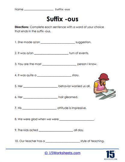 Outstanding -ous Odyssey Worksheet