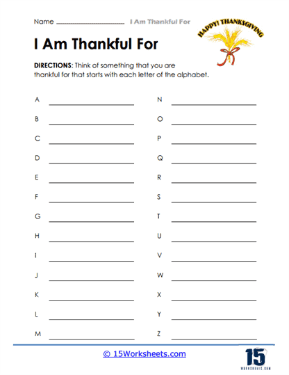 I Am Thankful For Worksheets