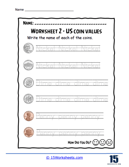 Coin-Name Scribble Pad Worksheet