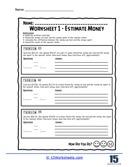 Calculating Cash Worksheet