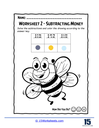 Subtracting Money Worksheets