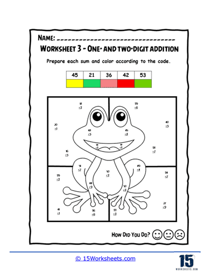 Single and Double Digit Addition Worksheet