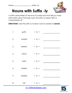 Suffix ly Worksheets Transform Adjectives to Adverbs 15 Worksheets com