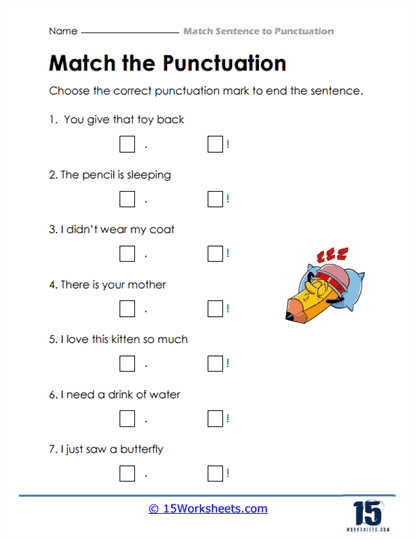 Exclamation or Period Worksheet