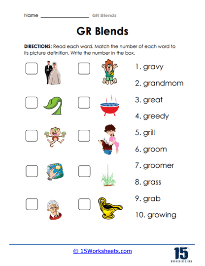 Gr Blends and Numbers Worksheet