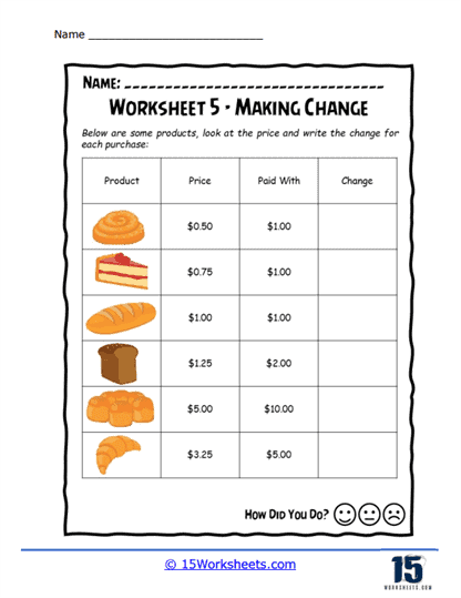 Bakery Bucks Worksheet