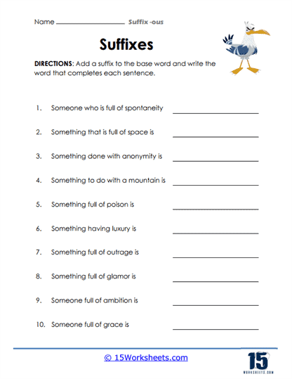 The -ous Quest Worksheet