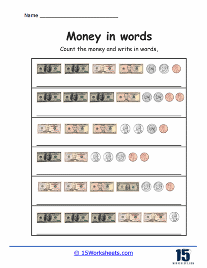 Money in Words Worksheets