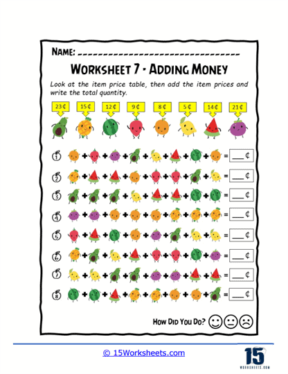 Galactic Groceries Totals Worksheet