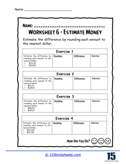 Dollars and Sense Worksheet