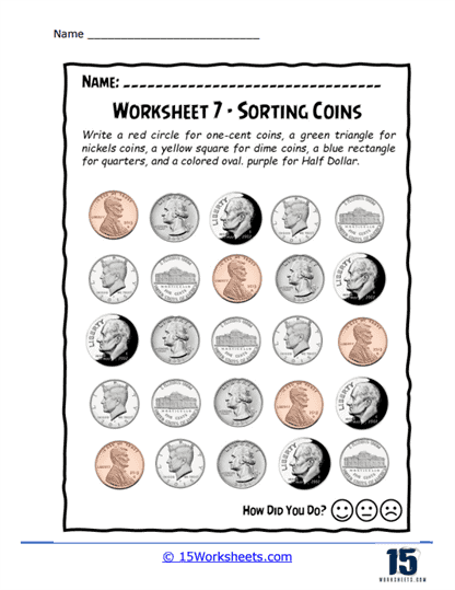 Sorting Coins Worksheets