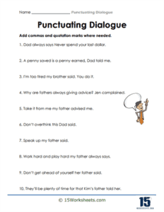 Punctuating Dialogue Worksheets | Formatting Practice - 15 Worksheets.com