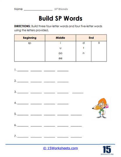 Build SP Words Worksheet