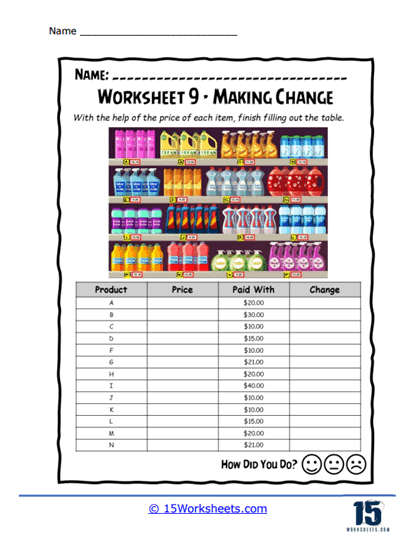 Supermarket Sweep Worksheet