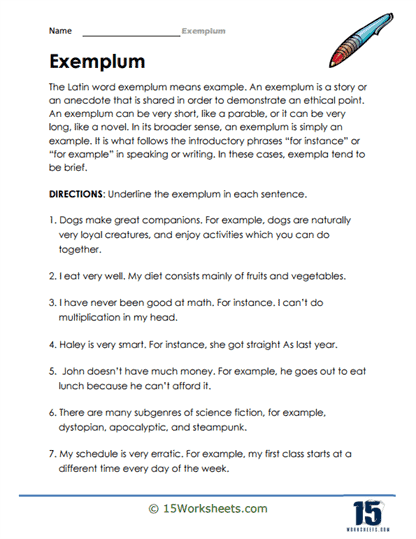 Exemplum Worksheets